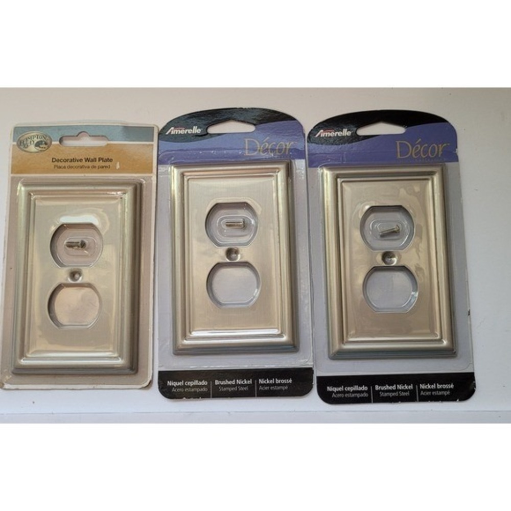 Lot of 3 Amerelle Hampton Bay Brushed Nickel Stamped Steel Duplex Wall Plates